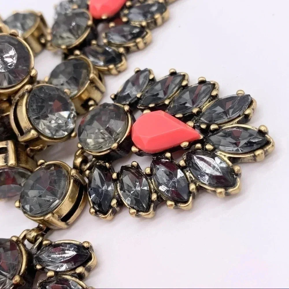 J. Crew Gray & Coral Crystal Necklace